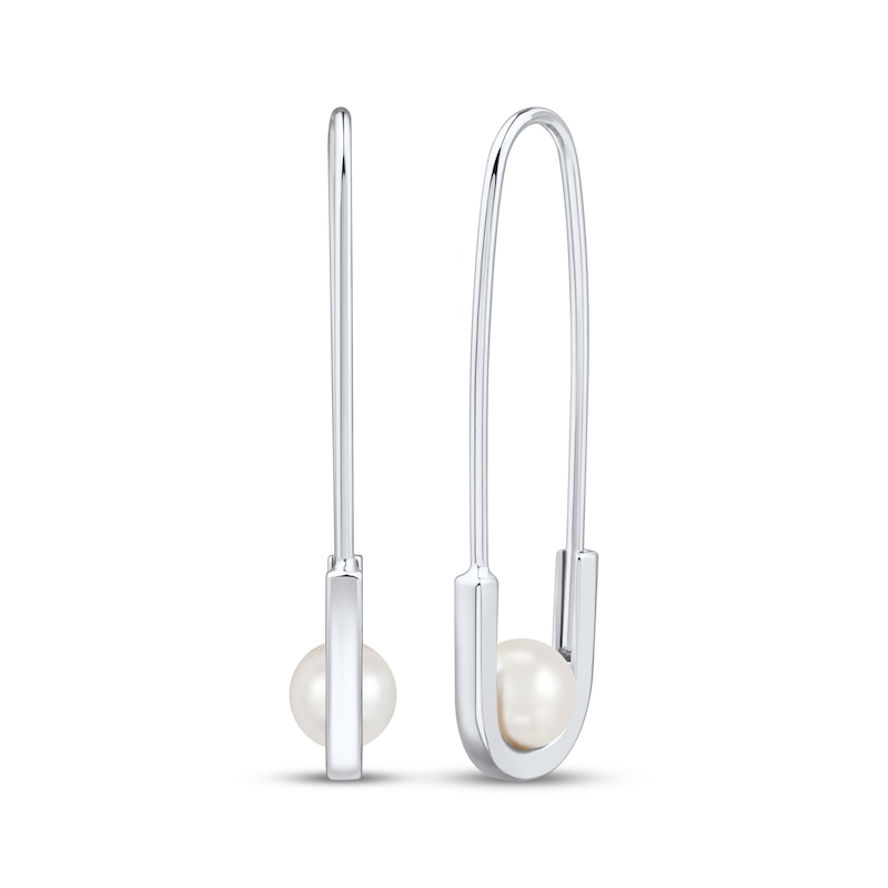 Main Image 1 of Cultured Pearl Safety Pin Drop Earrings Sterling Silver
