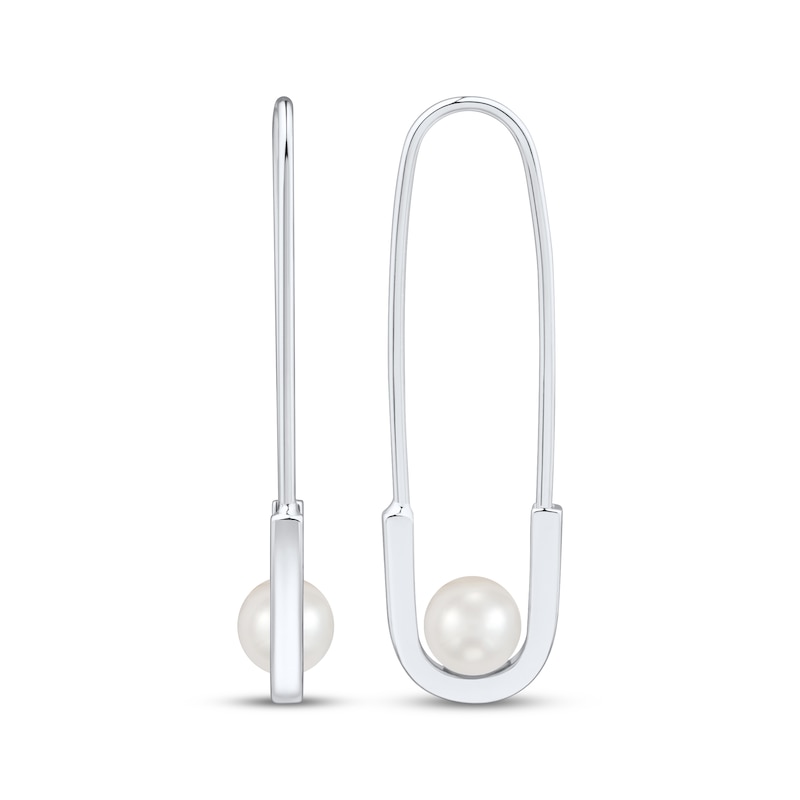 Main Image 3 of Cultured Pearl Safety Pin Drop Earrings Sterling Silver