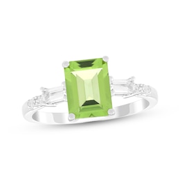 Emerald-Cut Peridot & White Lab-Created Sapphire Ring Sterling Silver
