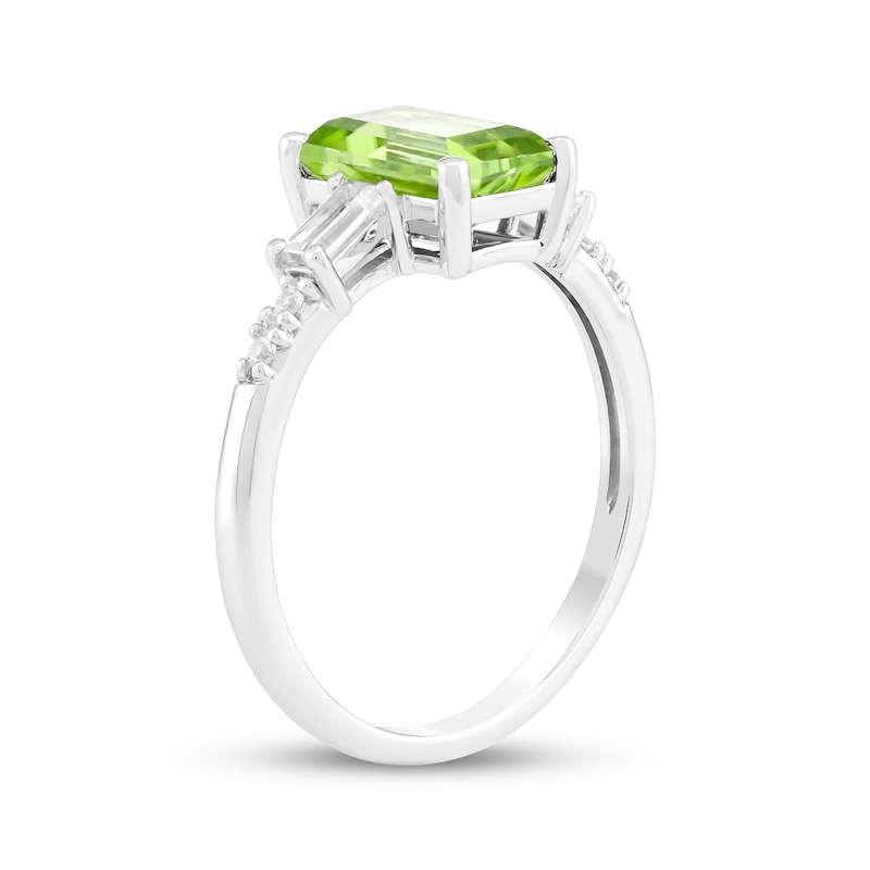 Main Image 2 of Emerald-Cut Peridot & White Lab-Created Sapphire Ring Sterling Silver