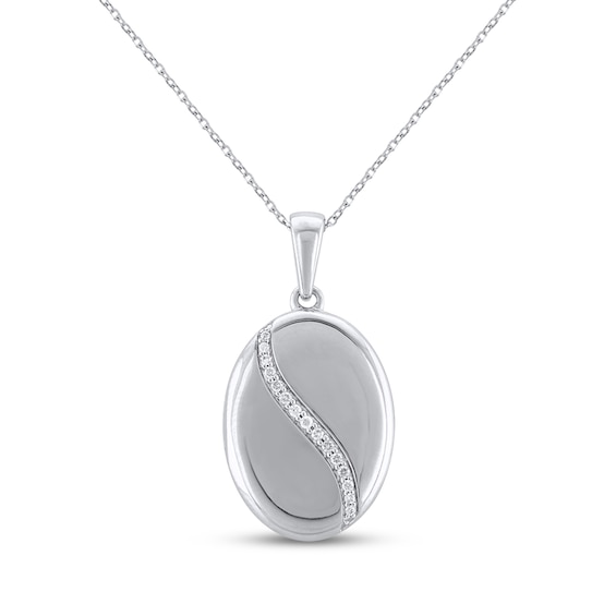 Diamond Oval Locket Necklace 1/10 ct tw Sterling Silver 18"