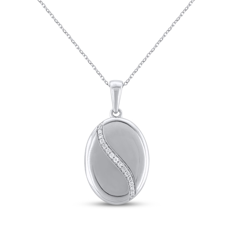 Main Image 1 of Diamond Oval Locket Necklace 1/10 ct tw Sterling Silver 18"