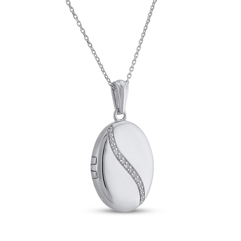 Main Image 2 of Diamond Oval Locket Necklace 1/10 ct tw Sterling Silver 18"