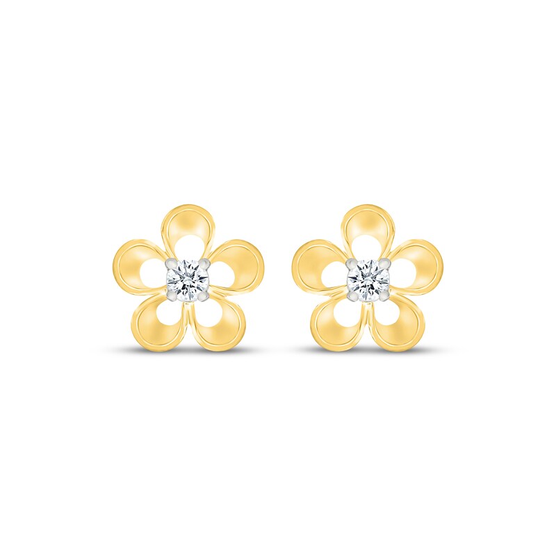 Main Image 2 of Diamond Flower Mini Stud Earrings 1/8 ct tw 10K Yellow Gold