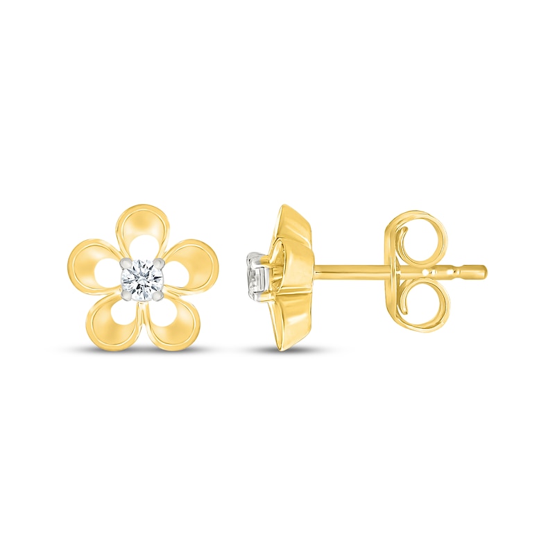 Main Image 3 of Diamond Flower Mini Stud Earrings 1/8 ct tw 10K Yellow Gold