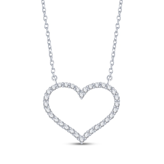 Diamond Heart Outline Necklace 1/4 ct tw 10K White Gold 18"
