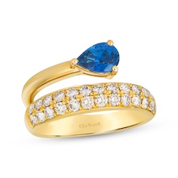 Le Vian Pear-Shaped Blue Sapphire Ring 3/4 ct tw Diamonds 14K Honey Gold