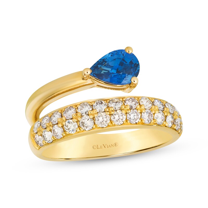 Main Image 1 of Le Vian Pear-Shaped Blue Sapphire Ring 3/4 ct tw Diamonds 14K Honey Gold