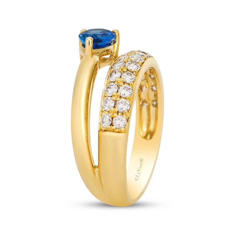 Main Image 2 of Le Vian Pear-Shaped Blue Sapphire Ring 3/4 ct tw Diamonds 14K Honey Gold
