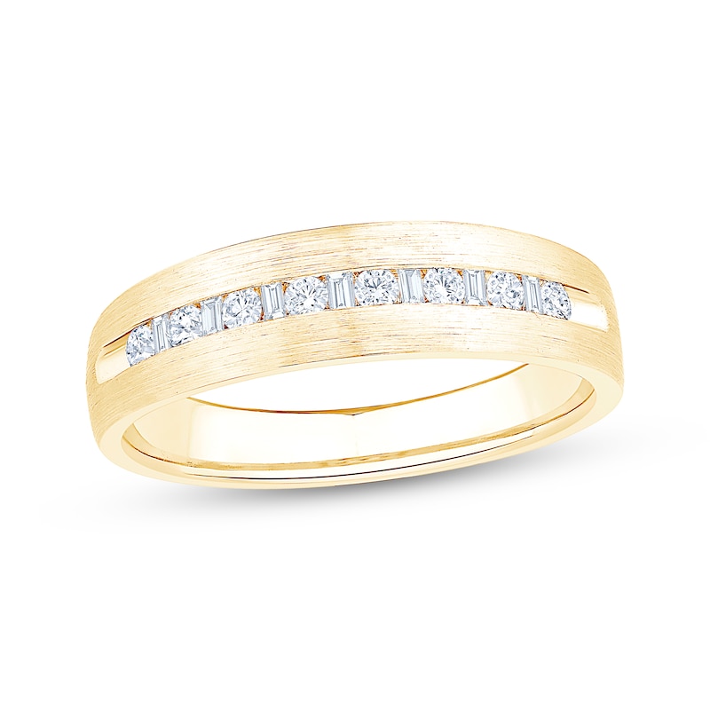 Main Image 1 of Now + Forever Men's Baguette & Round-Cut Diamond Wedding Band 1/4 ct tw 10K Yellow Gold