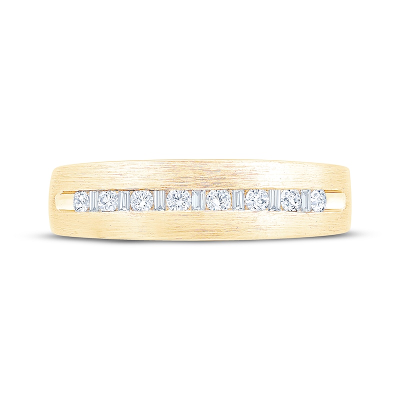 Main Image 3 of Now + Forever Men's Baguette & Round-Cut Diamond Wedding Band 1/4 ct tw 10K Yellow Gold
