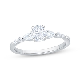 Now + Forever Lab-Grown Diamonds Oval-Cut & Pear-Shaped Three-Stone Engagement Ring 5/8 ct tw 14K White Gold
