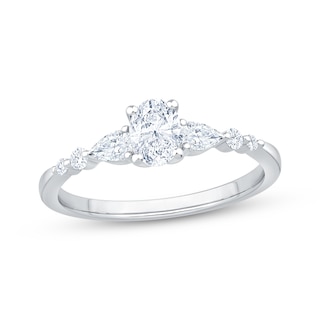 Now + Forever Lab-Grown Diamonds Oval-Cut & Pear-Shaped Three-Stone Engagement Ring 5/8 ct tw 14K White Gold