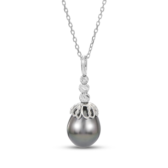 Tahitian Cultured Pearl Necklace Sterling Silver 18"