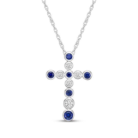 Blue & White Lab-Created Sapphire Alternating Cross Necklace Sterling Silver 18"