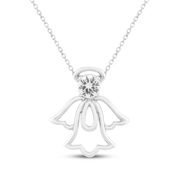 White Lab-Created Sapphire Angel Necklace Sterling Silver 18"