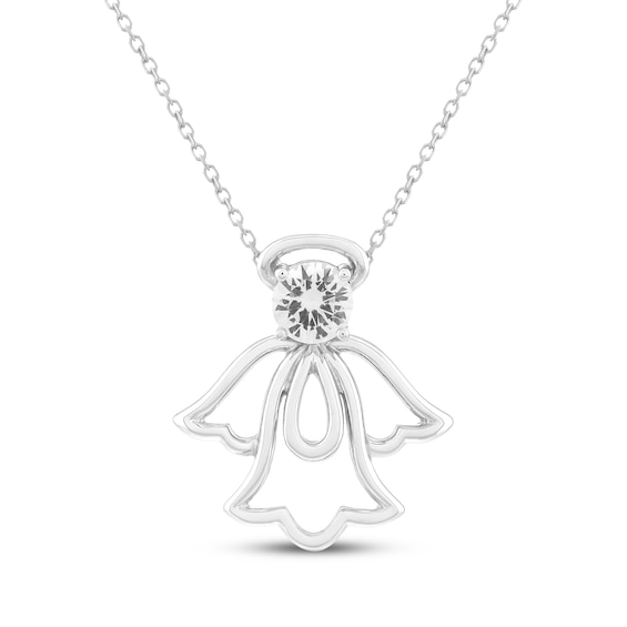 White Lab-Created Sapphire Angel Necklace Sterling Silver 18"