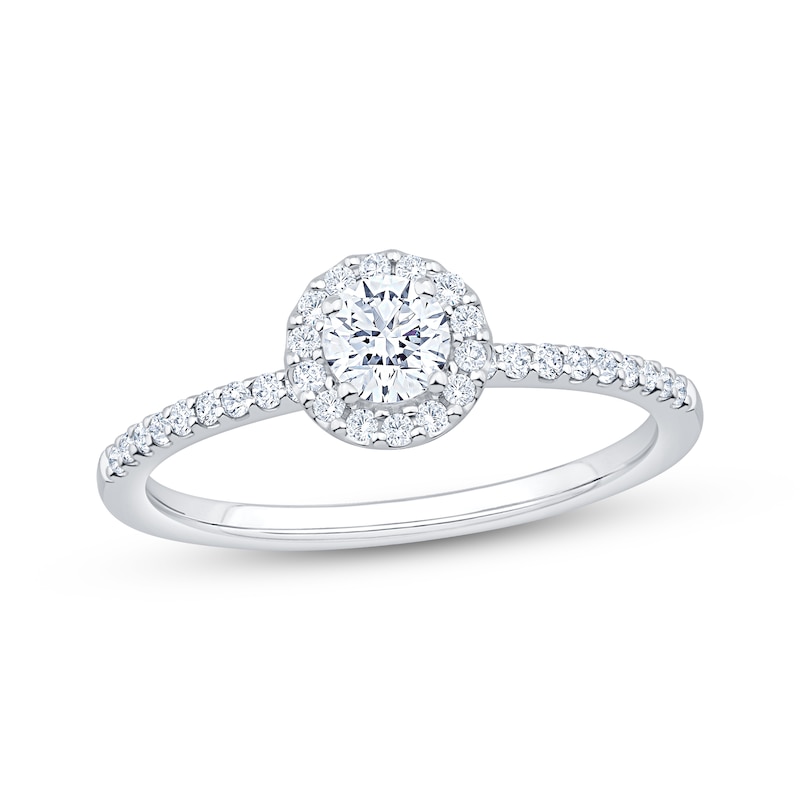 Main Image 1 of Now + Forever Round-Cut Diamond Halo Engagement Ring 1/2 ct tw 10K White Gold