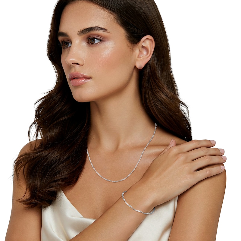 Main Image 6 of 3mm Singapore Chain Necklace & Bracelet Set Sterling Silver