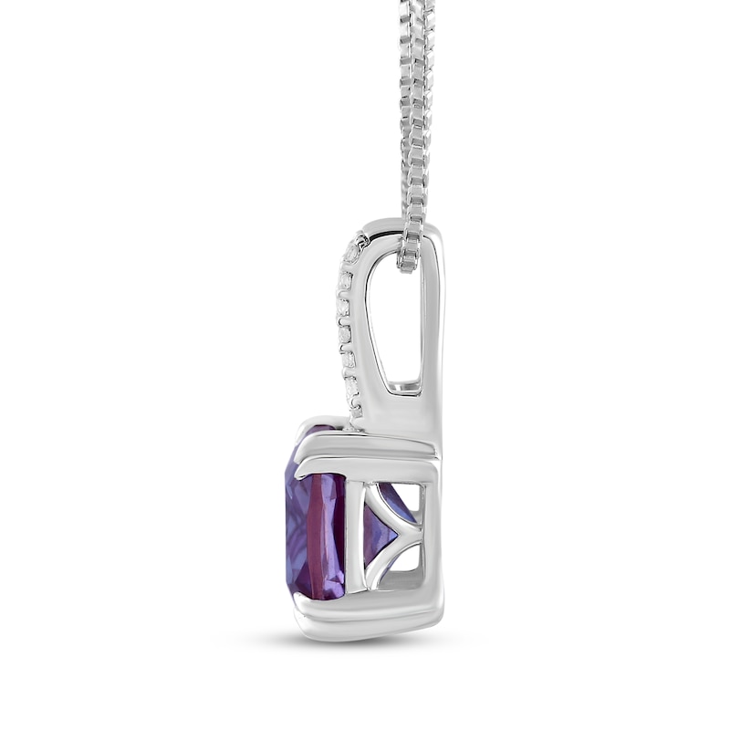 Main Image 2 of Cushion-Cut Lab-Created Alexandrite & White Lab-Created Sapphire Drop Necklace Sterling Silver 18"