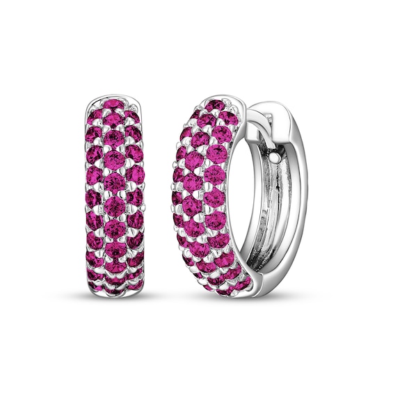 STUDIO BY KAY Pink Lab-Created Sapphire Hoop Earrings Sterling Silver