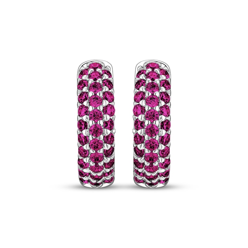 Main Image 2 of STUDIO BY KAY Pink Lab-Created Sapphire Hoop Earrings Sterling Silver