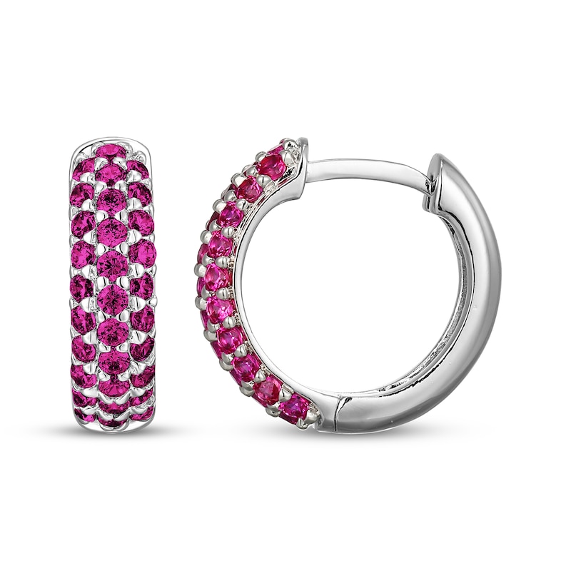 Main Image 3 of STUDIO BY KAY Pink Lab-Created Sapphire Hoop Earrings Sterling Silver