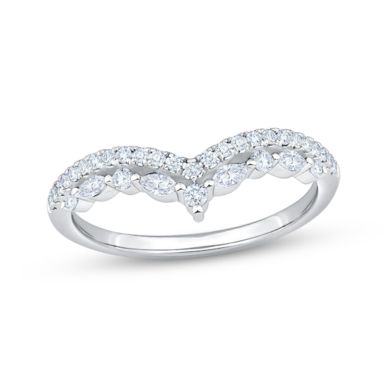 Now + Forever Lab-Grown Diamonds Round & Marquise-Cut Chevron Anniversary Ring 1/3 ct tw 14K White Gold
