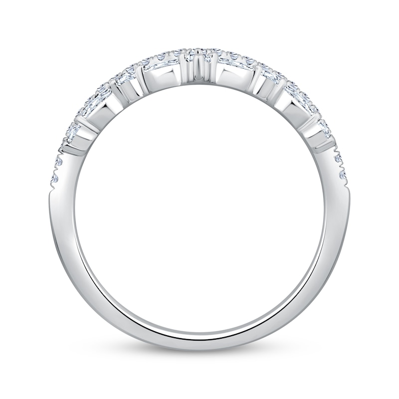 Main Image 2 of Now + Forever Lab-Grown Diamonds Round & Marquise-Cut Chevron Anniversary Ring 1/3 ct tw 14K White Gold