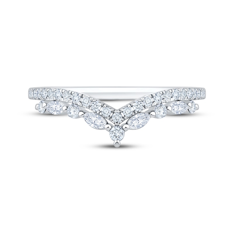 Main Image 3 of Now + Forever Lab-Grown Diamonds Round & Marquise-Cut Chevron Anniversary Ring 1/3 ct tw 14K White Gold