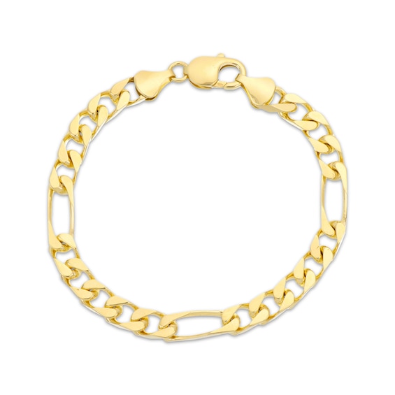 9mm Figaro Chain Bracelet Solid 10K Yellow Gold 8.5"