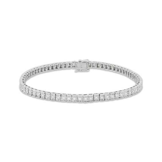 KAY Lab-Grown Diamonds Men's Square Link Line Bracelet 1 ct tw Sterling Silver 8.5"