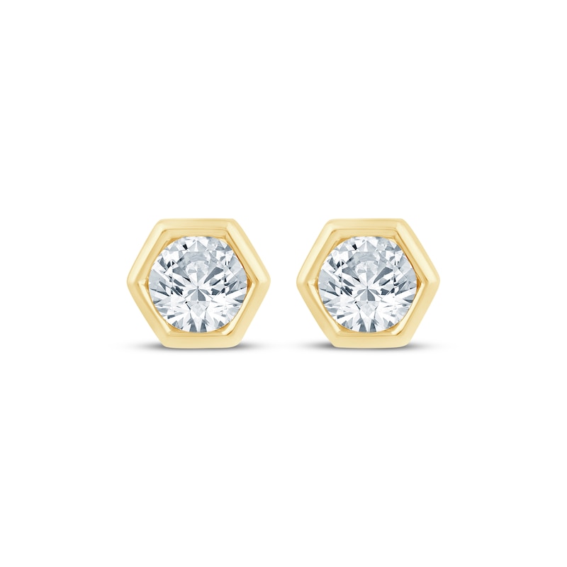 Main Image 2 of STUDIO BY KAY Round-Cut Lab-Grown Diamond Solitaire Hexagon Frame Stud Earrings 1 ct tw 24K Yellow Gold Vermeil Sterling Silver (F/SI2)