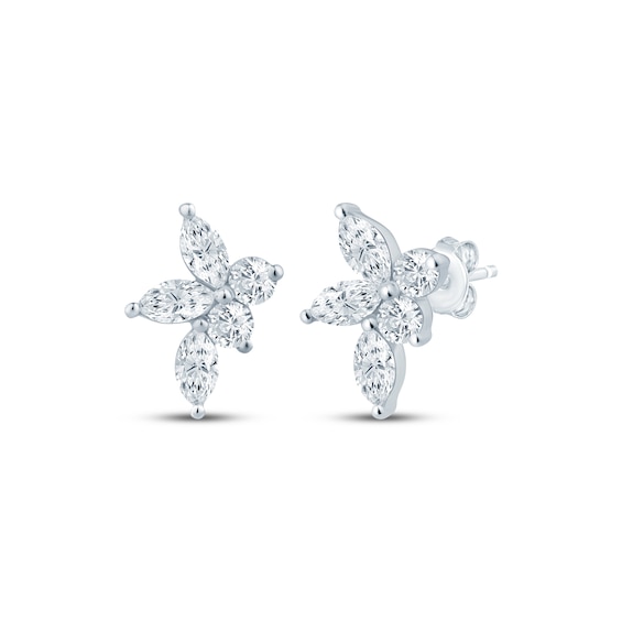 Monique Lhuillier Bliss Marquise & Round-Cut Lab-Grown Diamond Cluster Earrings 3/4 ct tw Platinum-Plated Sterling Silver