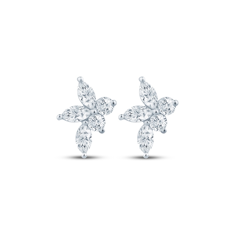 Main Image 2 of Monique Lhuillier Bliss Marquise & Round-Cut Lab-Grown Diamond Cluster Earrings 3/4 ct tw Platinum-Plated Sterling Silver