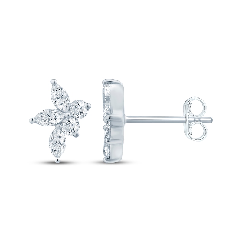 Main Image 3 of Monique Lhuillier Bliss Marquise & Round-Cut Lab-Grown Diamond Cluster Earrings 3/4 ct tw Platinum-Plated Sterling Silver