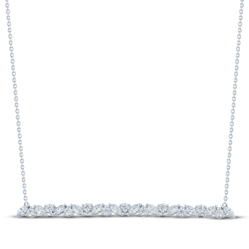 Main Image 1 of Monique Lhuillier Bliss Marquise-Cut & Round-Cut Lab-Grown Diamond Bar Necklace 7/8 ct tw Platinum-Plated Sterling Silver 16"