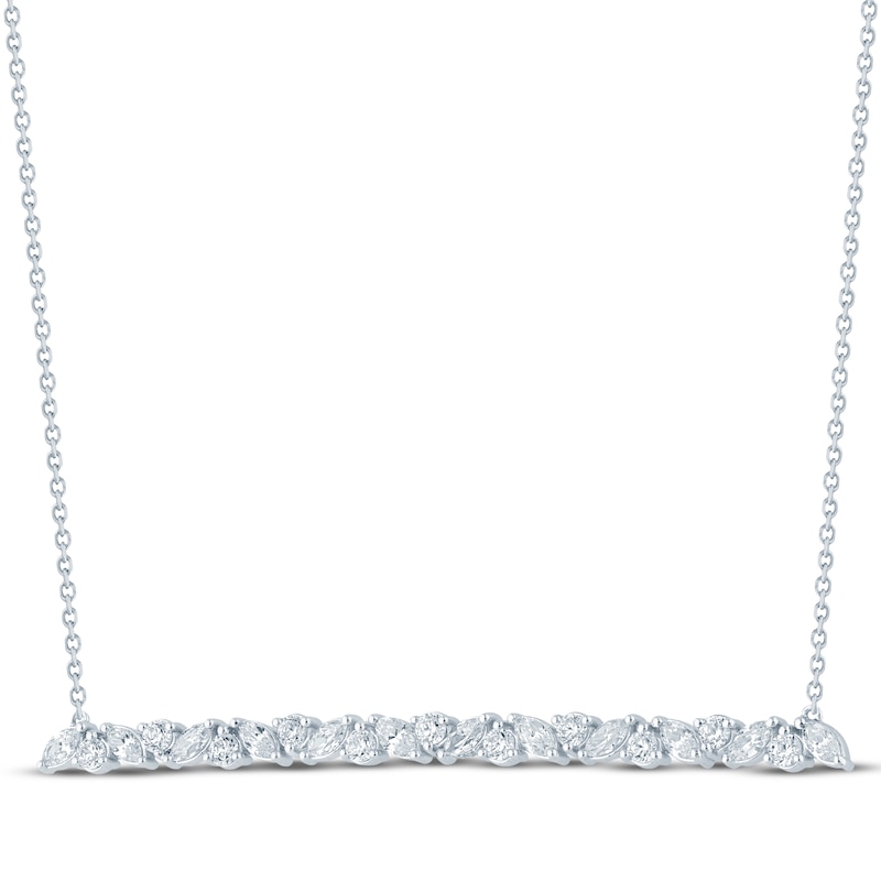 Main Image 2 of Monique Lhuillier Bliss Marquise-Cut & Round-Cut Lab-Grown Diamond Bar Necklace 7/8 ct tw Platinum-Plated Sterling Silver 16"