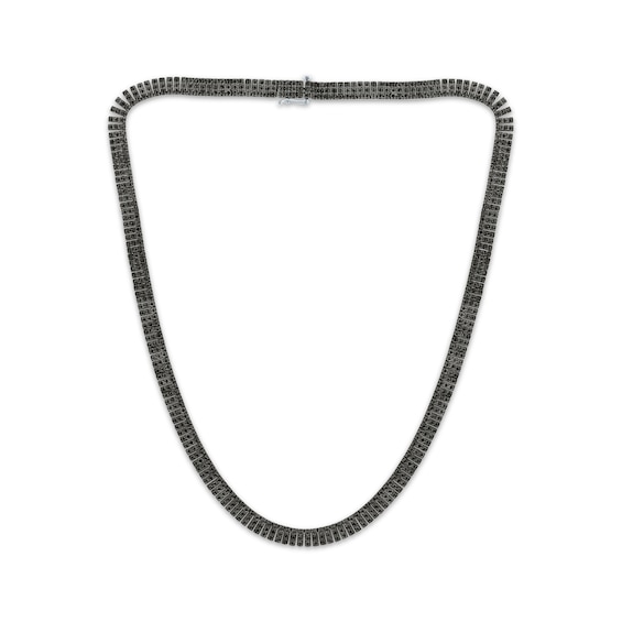Men's Black Diamond Three-Row Tennis Necklace 5 ct tw Black Rhodium-Plated Sterling Silver 20"