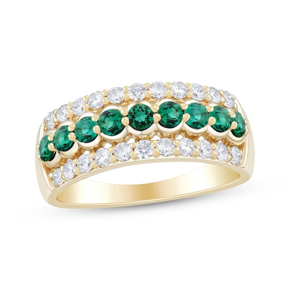 Now + Forever Natural Emerald & Diamond Anniversary Ring 1/2 ct tw 10K Yellow Gold