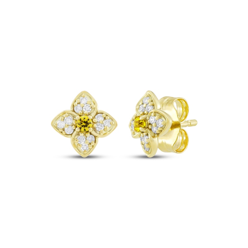 Main Image 1 of STUDIO BY KAY Yellow & White Lab-Created Sapphire Flower Stud Earrings 24K Yellow Gold Vermeil Sterling Silver
