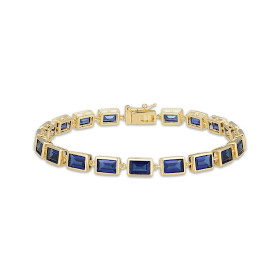 STUDIO BY KAY Baguette-Cut Blue Lab-Created Sapphire Bracelet 24K Yellow Gold Vermeil Sterling Silver 7.25"