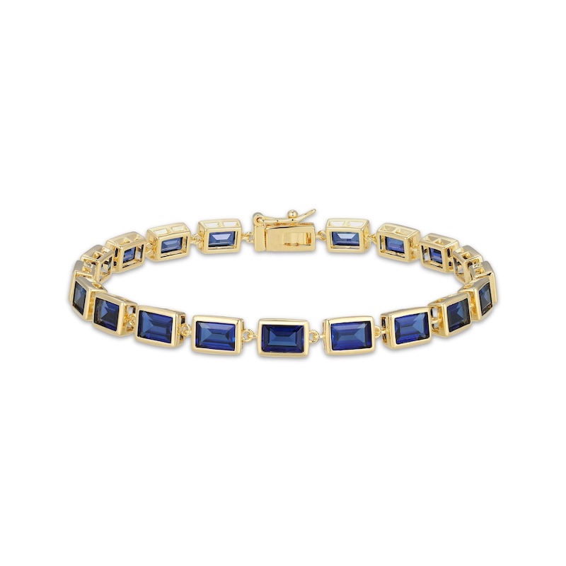 Main Image 1 of STUDIO BY KAY Baguette-Cut Blue Lab-Created Sapphire Bracelet 24K Yellow Gold Vermeil Sterling Silver 7.25"