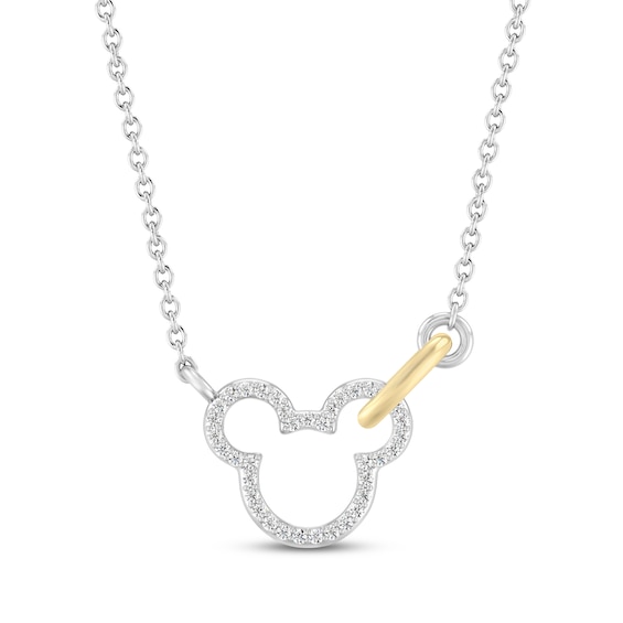 Disney Treasures Mickey Mouse Link Necklace 1/10 ct tw Sterling Silver & 10K Yellow Gold 18"