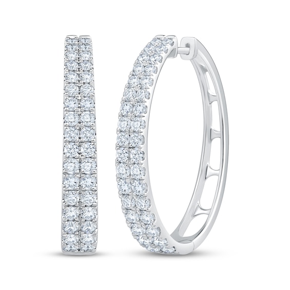 KAY Lab-Grown Diamonds Two-Row Oval Hoop Earrings 3 ct tw 10K White Gold