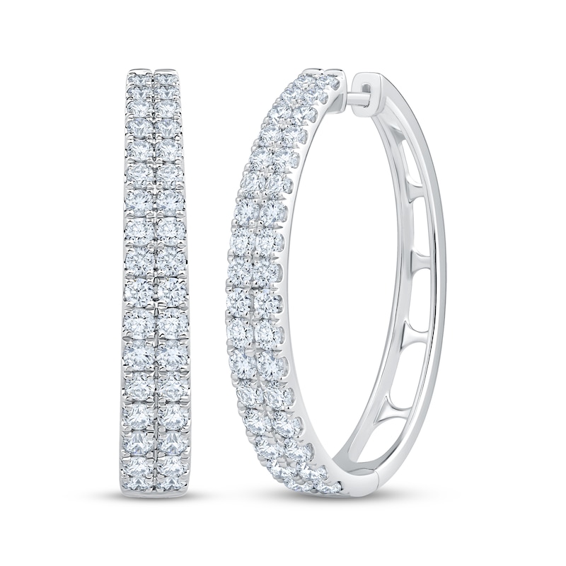 Main Image 1 of KAY Lab-Grown Diamonds Two-Row Oval Hoop Earrings 3 ct tw 10K White Gold