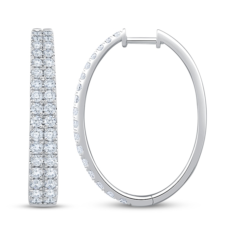 Main Image 3 of KAY Lab-Grown Diamonds Two-Row Oval Hoop Earrings 3 ct tw 10K White Gold