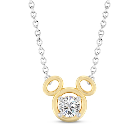 Disney Treasures Mickey Mouse Lab-Grown Diamond Solitaire Necklace 1/4 ct tw Sterling Silver & 24K Yellow Gold Vermeil 15"