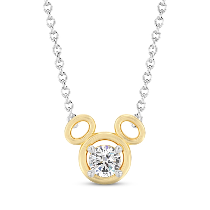 Main Image 1 of Disney Treasures Mickey Mouse Lab-Grown Diamond Solitaire Necklace 1/4 ct tw Sterling Silver & 24K Yellow Gold Vermeil 15"