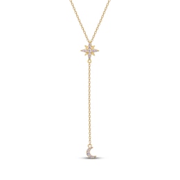 Diamond Star & Crescent Moon Drop Necklace 1/6 ct tw 10K Yellow Gold 18"